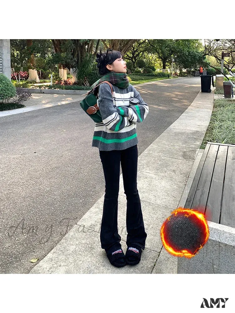 Amy Fashion - Thicken Winter Warm Slim Fleece Flared Pants Elastic Skinny Women's Fashion High Waist Velvet Plus Length Female Jean