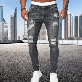 Ripped Skinny Jeans Men Solid Denim*