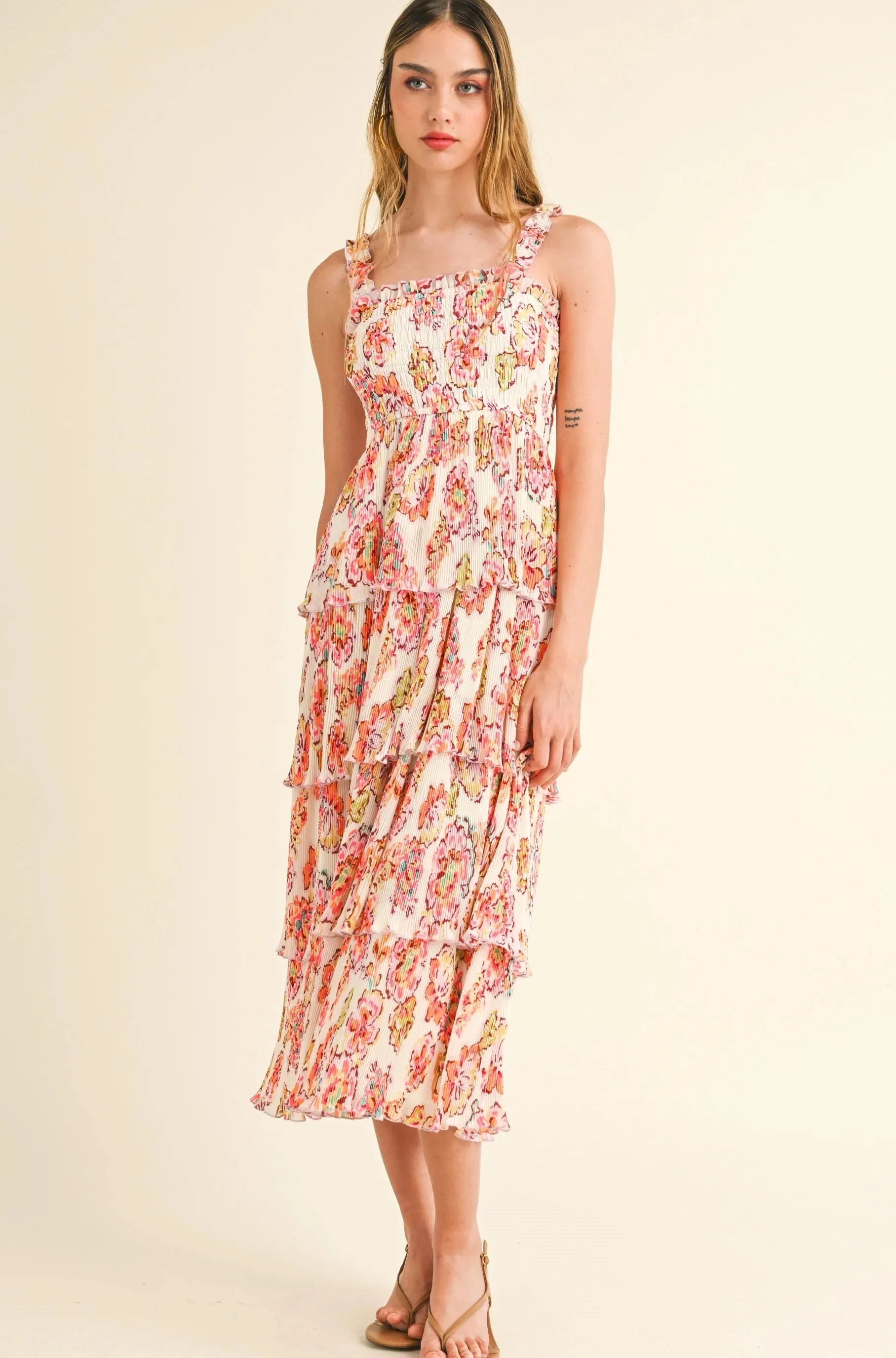 Wht/Pink Maxi Dress-JD4026