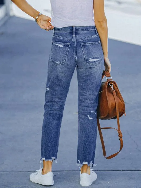 Women's Ripped Straight Leg Jeans