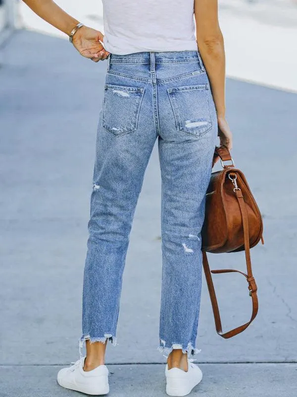 Women's Ripped Straight Leg Jeans
